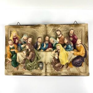 VTG The Last Supper Plaque 3D Ceramic Wall Art Jesus Sculpture Embossed 14.75X9”